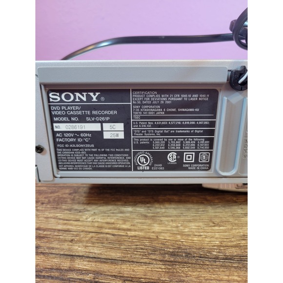 Sony SLV-D261P DVD/VCR Combo Progressive Scan Hi-Fi Stereo Tested No Remote - Picture 5 of 7
